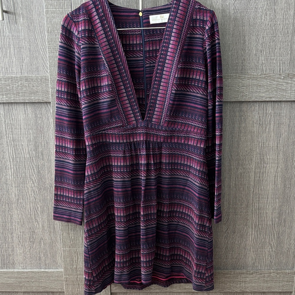 Amanda Uprichard Purple and Pink Deep V Striped Mini Dress
